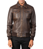 Aaron Brown Leather Bomber Jacket - Image 5