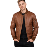 Semi-Aniline Brown Leather Bomber Jacket