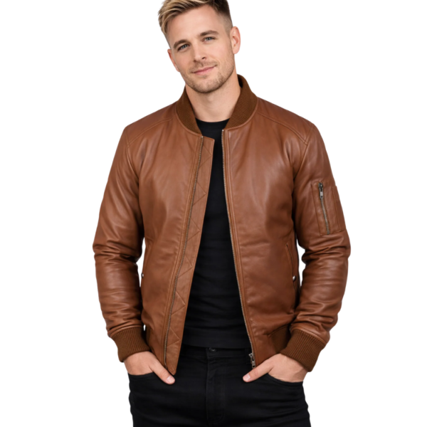 Men's Brown MA-1 Leather Bomber Jacket - Rune
