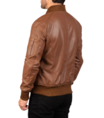 Semi-Aniline Brown Leather Bomber Jacket - Image 2