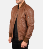 Semi-Aniline Brown Leather Bomber Jacket - Image 5