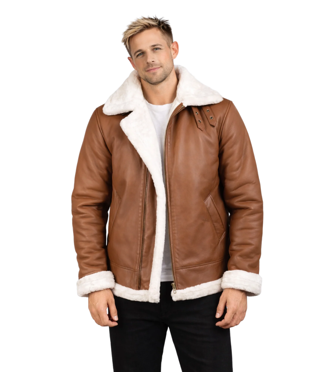 119 Francis Brown Leather Bomber Jacket - Image 1