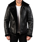 Francis B-3 Black Leather Bomber Jacket - Image 2