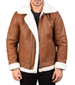 Francis Brown Leather Bomber Jacket - Image 4