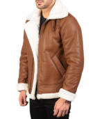 Francis Brown Leather Bomber Jacket - Image 5