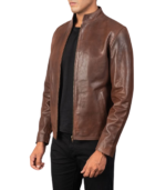 Alex Brown Leather Biker Jacket - Image 4