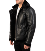 Francis B-3 Black Leather Bomber Jacket - Image 3