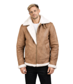 Francis Distressed Brown Leather Bomber Jacket