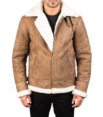 Francis Distressed Brown Leather Bomber Jacket - Image 4