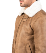 Francis Distressed Brown Leather Bomber Jacket - Image 5