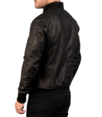 Men's Black Snap-Collar MA-1 Leather Bomber Jacket – Rune - Image 3