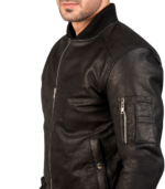 Men's Black Snap-Collar MA-1 Leather Bomber Jacket – Rune - Image 5