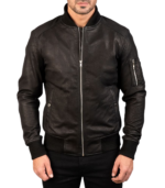 Men's Black Snap-Collar MA-1 Leather Bomber Jacket – Rune - Image 6