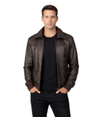 Air Rolf Brown Leather Bomber Jacket