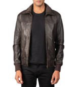 Air Rolf Brown Leather Bomber Jacket - Image 3