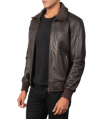 Air Rolf Brown Leather Bomber Jacket - Image 4