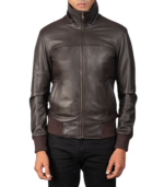 Air Rolf Brown Leather Bomber Jacket - Image 5