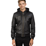 Bouncer Zipper Black Leather Bomber Jacket