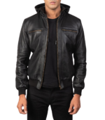 Bouncer Zipper Black Leather Bomber Jacket - Image 2