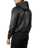 Bouncer Zipper Black Leather Bomber Jacket - Image 3