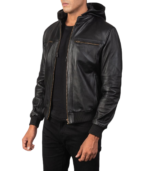 Bouncer Zipper Black Leather Bomber Jacket - Image 4