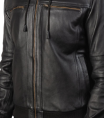 Bouncer Zipper Black Leather Bomber Jacket - Image 5