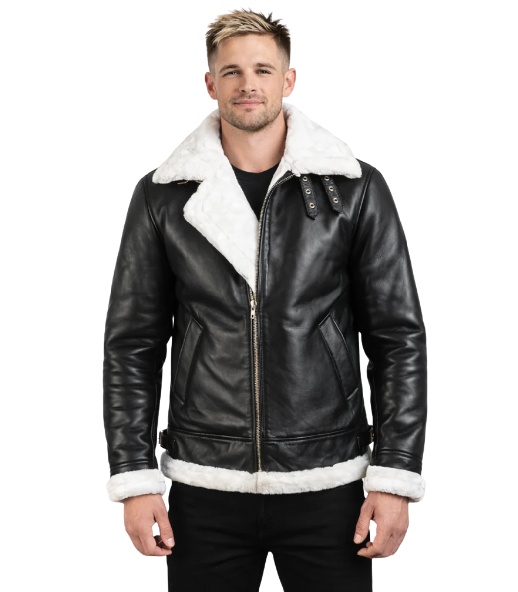 16 Francis Black & White Leather Bomber Jacket - Image 1