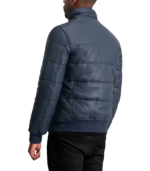 Lucas Blue Leather Puffer Bomber Jacket - Image 3