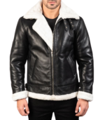 Francis Black & White Leather Bomber Jacket - Image 2
