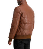 Lucas Brown Leather Puffer Bomber Jacket - Image 2