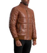 Lucas Brown Leather Puffer Bomber Jacket - Image 6