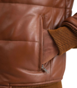 Lucas Brown Leather Puffer Bomber Jacket - Image 6