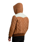Norman Tan Hooded Bomber Leather Puffer Jacket - Image 3