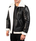 Francis Black & White Leather Bomber Jacket - Image 3