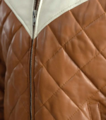 Norman Tan Hooded Bomber Leather Puffer Jacket - Image 6