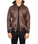 Bouncer Biz Brown Leather Bomber Jacket - Image 3