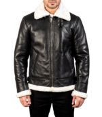 Francis Black & White Leather Bomber Jacket - Image 4