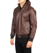 Bouncer Biz Brown Leather Bomber Jacket - Image 4