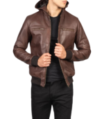 Bouncer Biz Brown Leather Bomber Jacket - Image 5