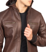 Bouncer Biz Brown Leather Bomber Jacket - Image 6
