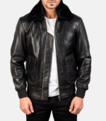Men's Black G-1 Leather Bomber Jacket - Arvid - Image 2