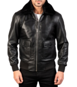 Men's Black G-1 Leather Bomber Jacket - Arvid - Image 4