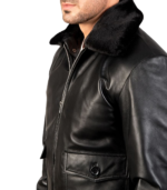 Men's Black G-1 Leather Bomber Jacket - Arvid - Image 5