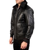 Men's Black G-1 Leather Bomber Jacket - Arvid - Image 6