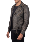 Allaric Alley Distressed Brown Leather Biker Jacket - Image 5