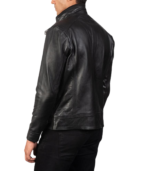 Darren Black Leather Biker Jacket - Image 2