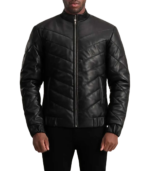 Travis Black Leather Puffer Jacket - Image 2