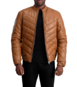 Travis Tan Leather Puffer Jacket - Image 2