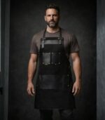Nottinghamshire Black Canvas Apron with Leather Pocket - Image 2