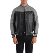 Terrance Black & Grey Leather Varsity Jacket - Image 2